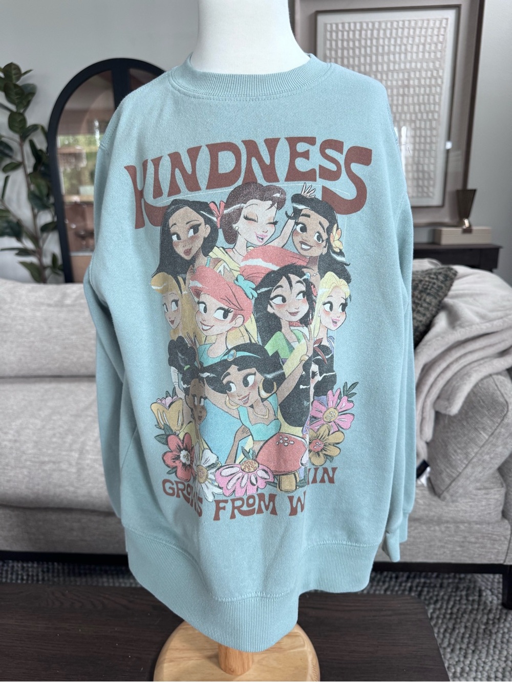 Disney Light Blue 'Kindness' oversized Crewneck Sweatshirt - Princess Graphic